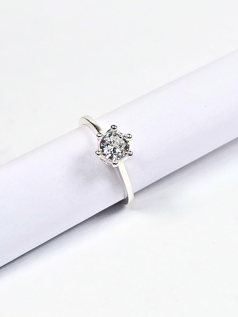 925 Sterling Silver Solitaire Crown Engagement Promise Ring CZ Solitario Size 6